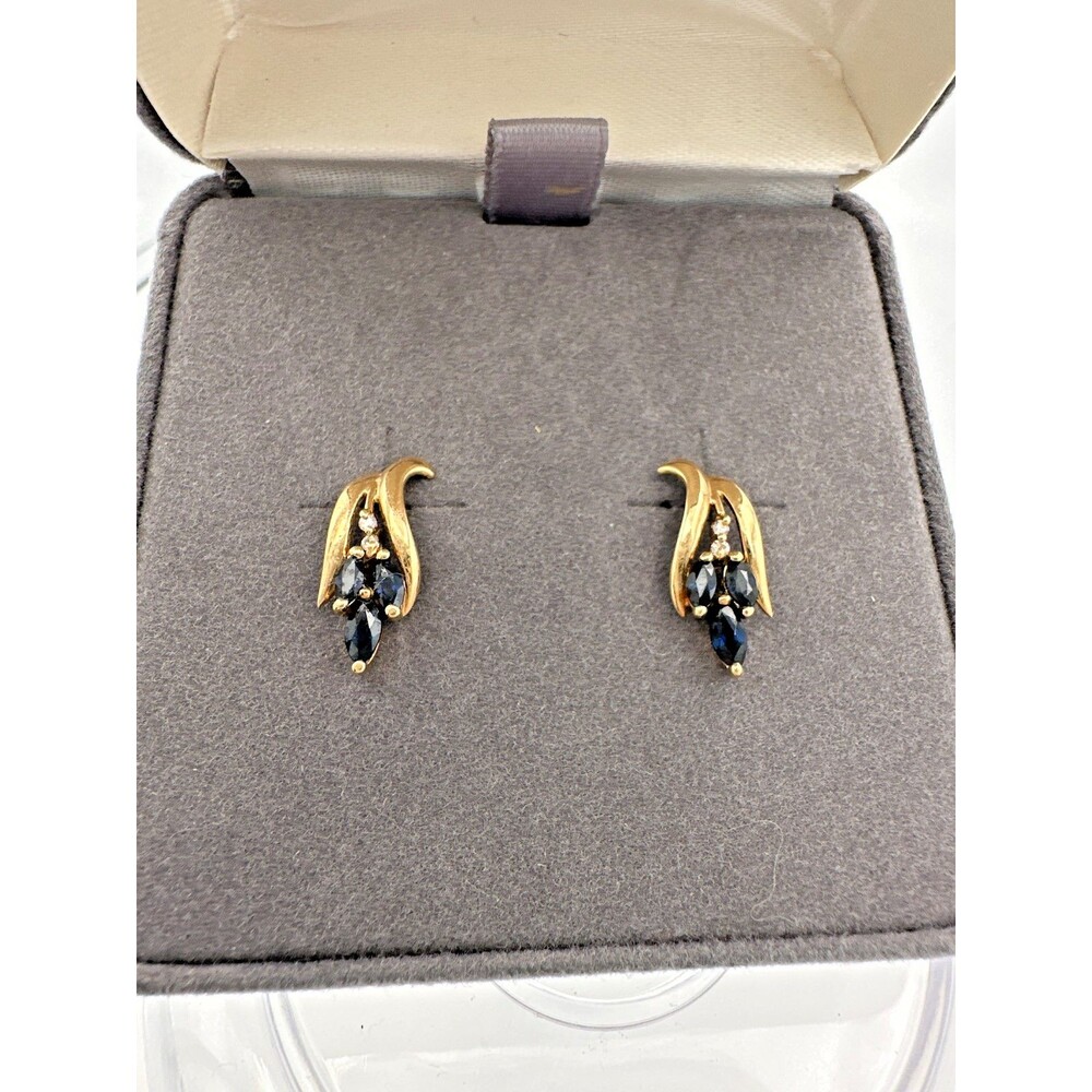 14K Solid Gold Natural Sapphire & Diamond Earrings – Marquise Cut,‎ JC Penney